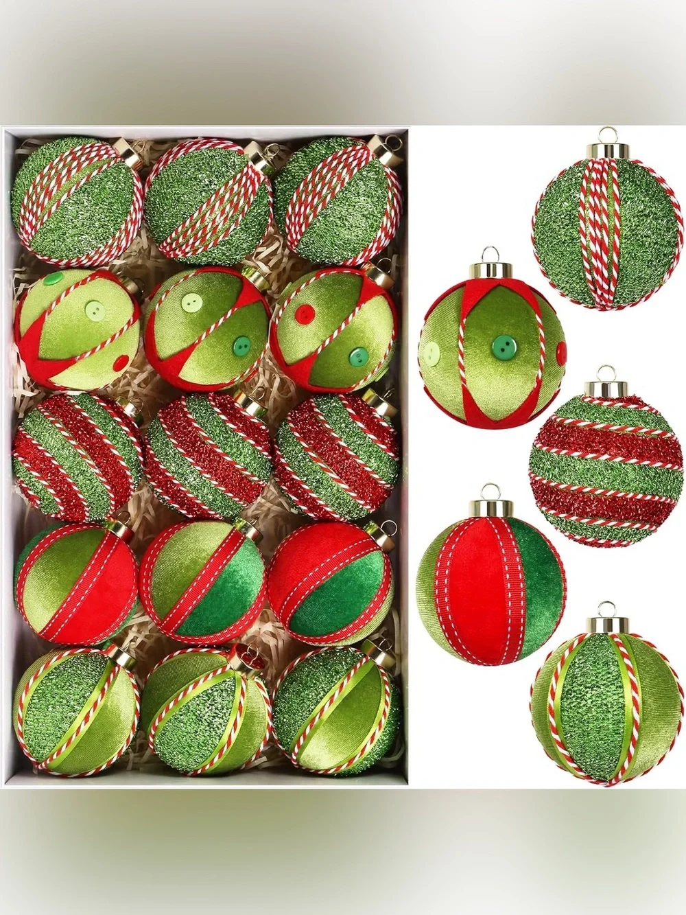 SY Super Bang Christmas Ball Ornaments, 15PCS Shatterproof Velvet Ornaments NWT